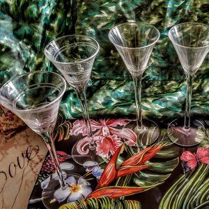 Vintage 6 Etched Stemmed Cordial Glasses 3 Designs Single-Double Swirl & Lines